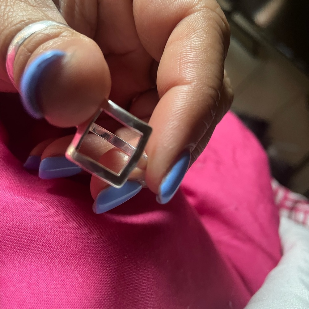Silver Open Square Ring - Pink Accent - image 2